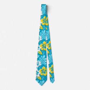 Cravate Hibiscus hawaïen bleu motif floral