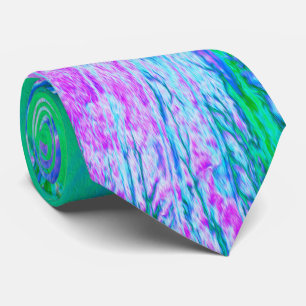 Cravate Hibiscus Psychedelic Rétro Vert et Rose Chaud