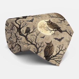 Cravate Hiboux et lune d'Halloween vintage