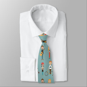 Cravate Hip Cartoon People Illustrations Motif (bleu)