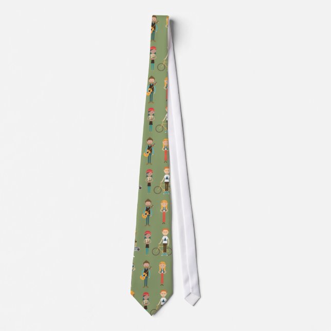 Cravate Hip Cartoon People Illustrations Motif (Vert) (Devant)