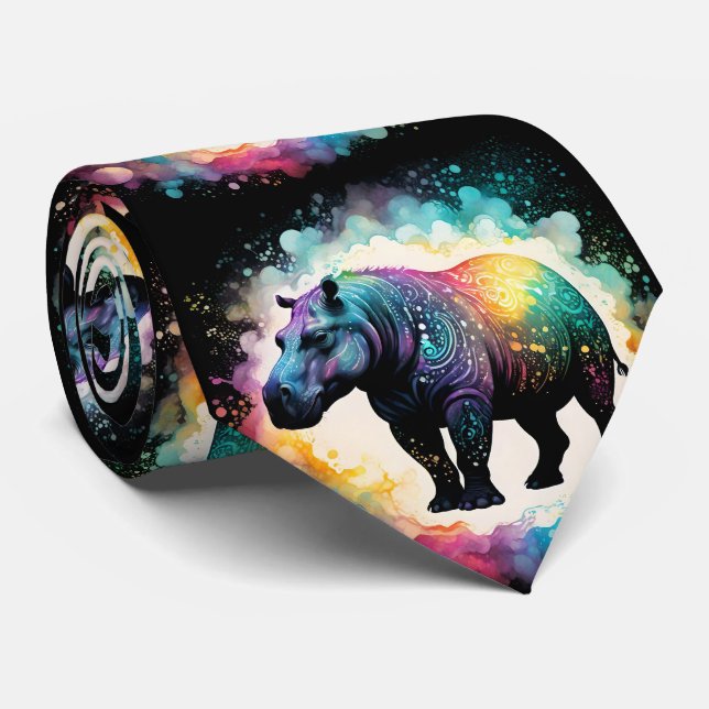 Cravate Hippo Spectral : Un Voyage Holographique (Roulé)