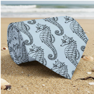 Cravate hippocampe graphique en bleu clair