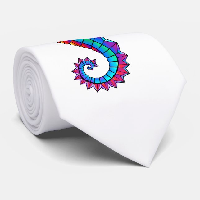 Cravate Hippocampe polygonal arc-en-ciel (Roulé)