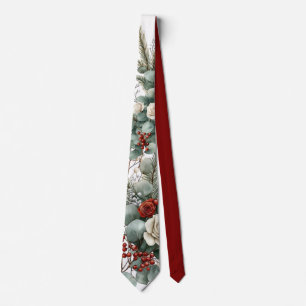Cravate Hiver Floral Rouge Rose Mariage Groom