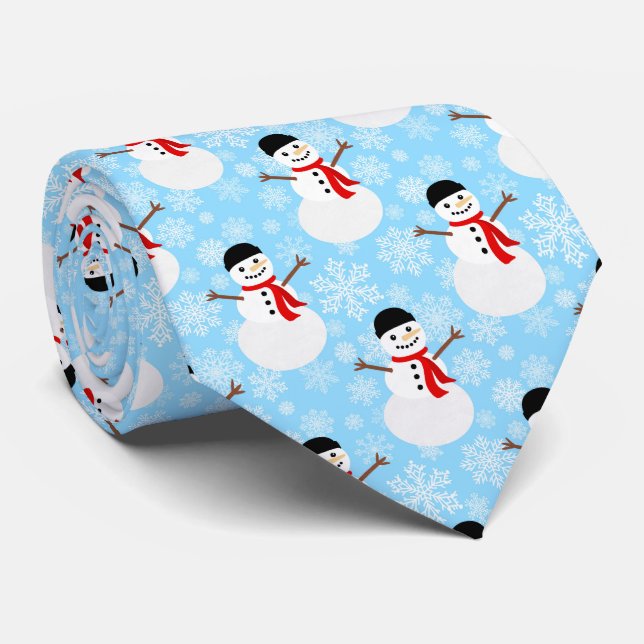 Cravate Hiver Snowman Cute Blue Holiday (Roulé)