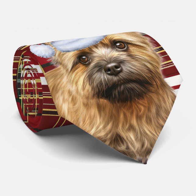 Cravate Holiday Cairn Terrier Dog et Plaid Christmas (Roulé)