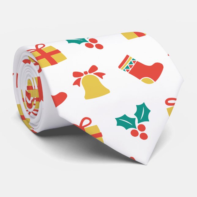 Cravate Holly Bell Stocking Rouge Blanc Vert Or Noël (Roulé)