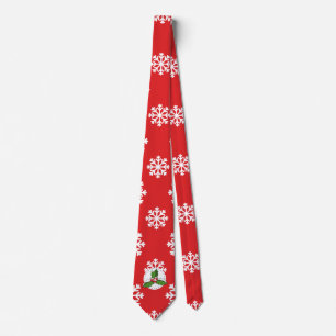 Cravate Holly Berry on Red White Snowflakes