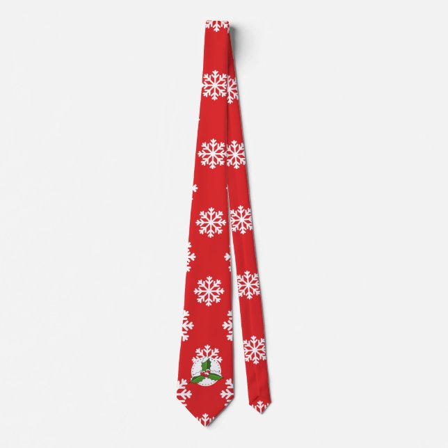 Cravate Holly Berry on Red White Snowflakes (Devant)