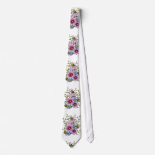 Cravate Hollyhocks et fleurs bleues avec des abeilles bour