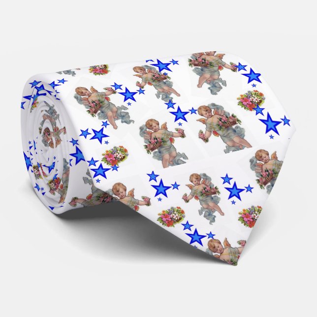 Cravate Hommes Designer Angel Blue Stars (Roulé)