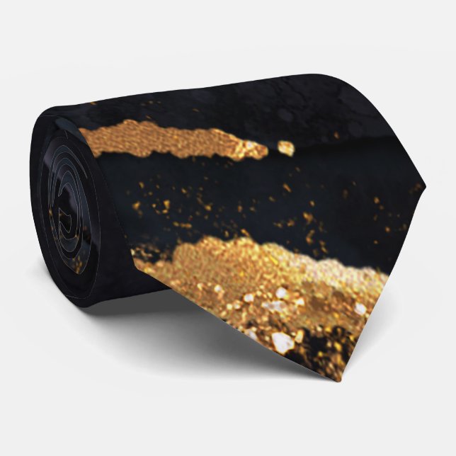 Cravate Hommes modernes Black and Gold Agate (Roulé)