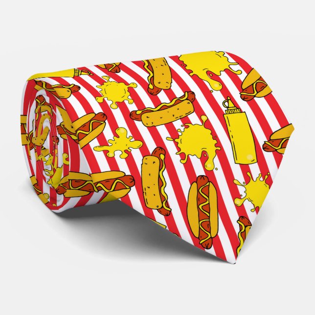 Cravate Hot Dogs Mustard Baseball Stadium Ball Park (Roulé)