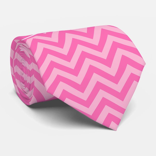 Cravate Hot Pink #2 Cotton Candy LG Chevron Nom Monogram (Roulé)