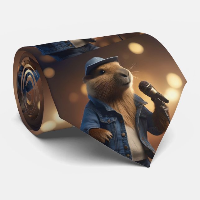Cravate "Howdy Harmonics : Le Crooner Capybara De Denim-Cl (Roulé)