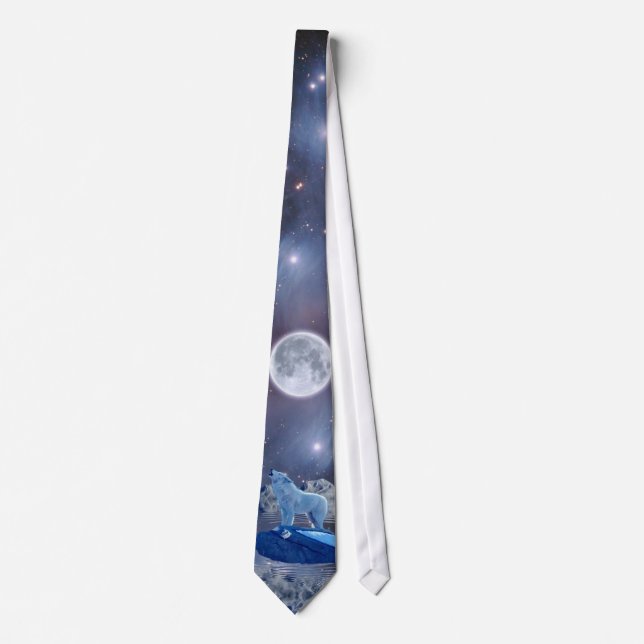 Cravate Howling Arctic Wolf, Moon & Stars Necktie (Devant)