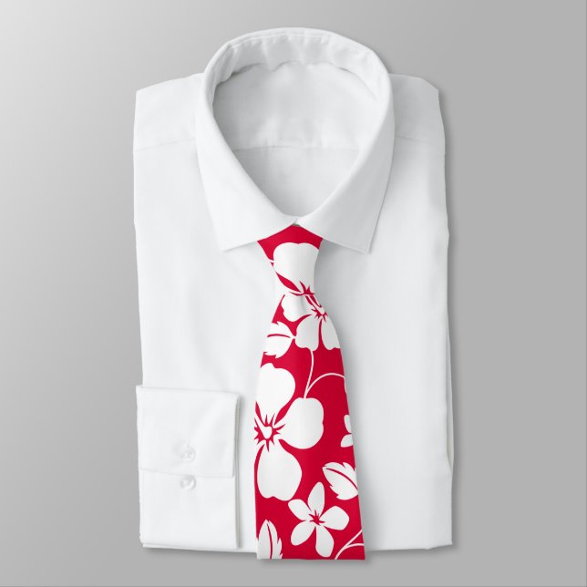 CRAVATE HULA HAÏIENNE (HIBISCUS) ROUGE (Attaché)