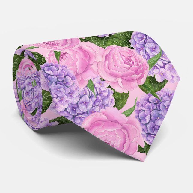 Cravate Hydrangea et motif de pivoine (Roulé)