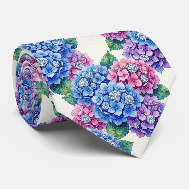 Cravate Hydrangeas & Diamonds | Collier de mariage et d'év (Roulé)