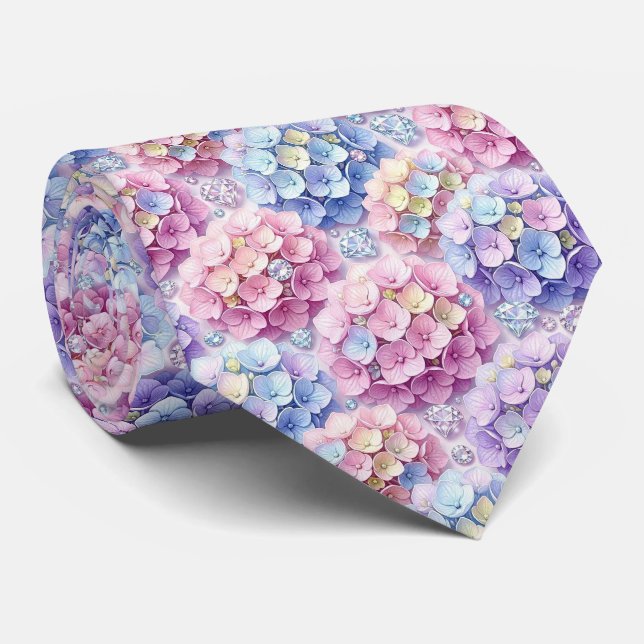 Cravate Hydrangeas & Diamonds | Collier de mariage et d'év (Roulé)