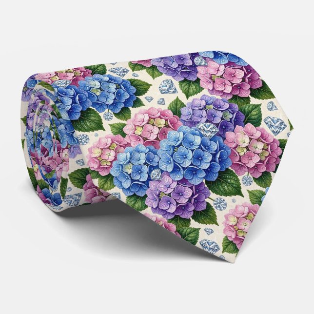 Cravate Hydrangeas & Diamonds | Collier de mariage et d'év (Roulé)