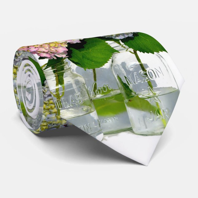 Cravate Hydrangeas et jarre de Mason (Roulé)