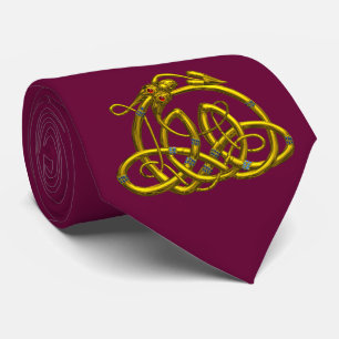 Cravate HYPER DRAGON, Gold Red Celtic Knots