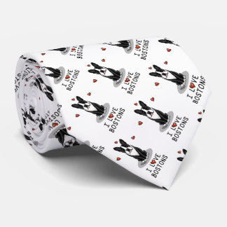 Cravate I Love Bostons - Boston Terriers (noir & blanc)