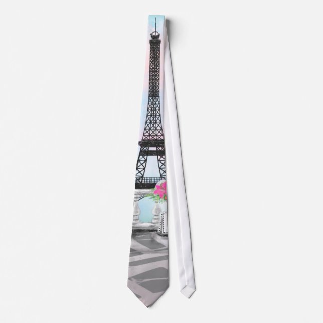 Cravate I Love Paris - Tour Eiffel et fleurs de bouquet (Devant)