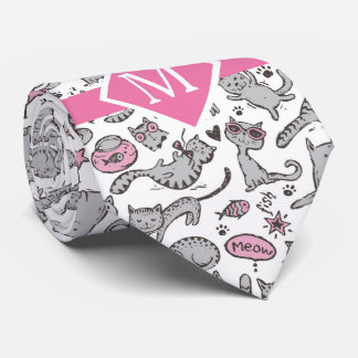 Cravate Idées cadeaux de chat Whimiscal rose et gris