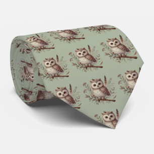 Cravate Illustration botanique de chouette fantaisiste de