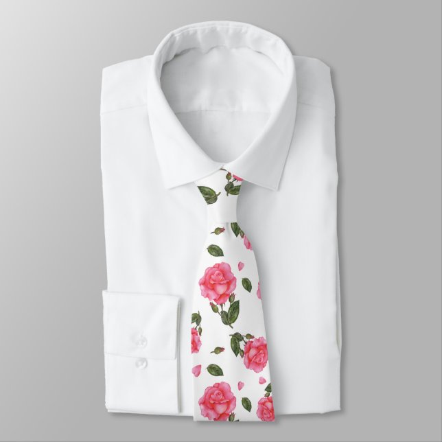 Cravate Illustration botanique de rose rose Shabby Chic (Attaché)