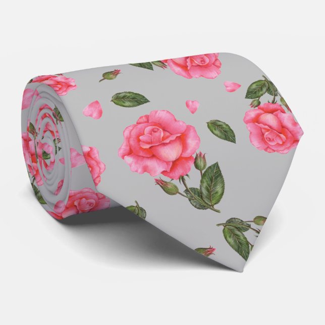 Cravate Illustration botanique de Shabby Chic Rose (Roulé)
