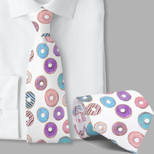 Cravate Illustration de beignet pastel rose et bleu coloré