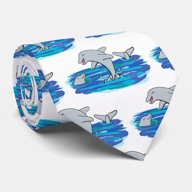 Cravate Illustration de dauphins heureux adorables (Roulé)