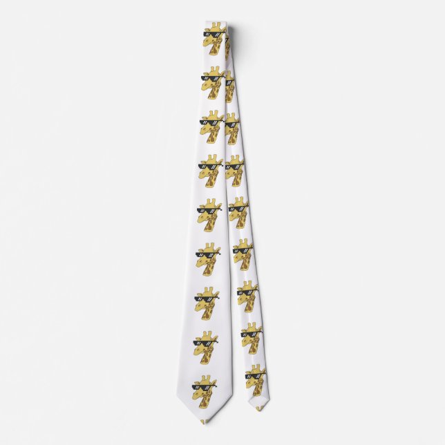 Cravate Illustration de girafe drôle avec lunettes de sole (Devant)