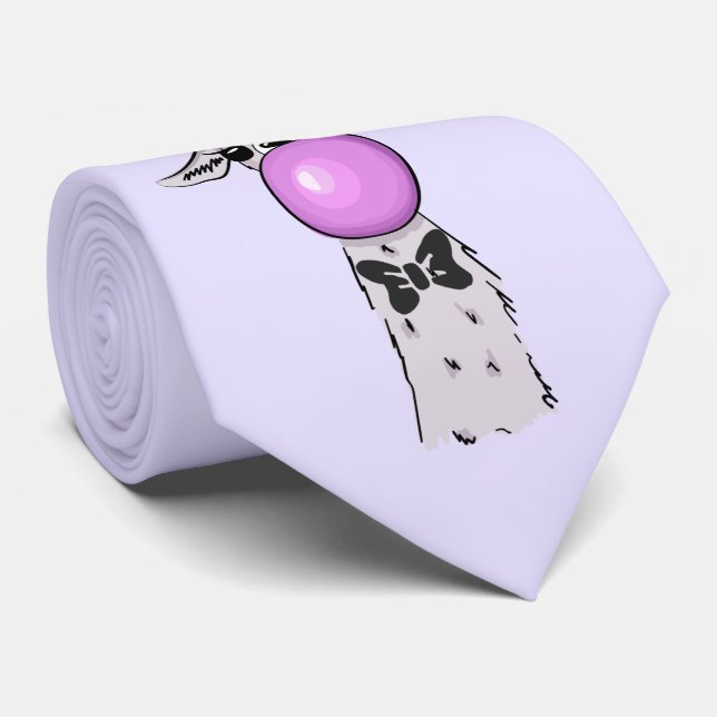 Cravate Illustration drôle de lama soufflant une bulle ros (Roulé)