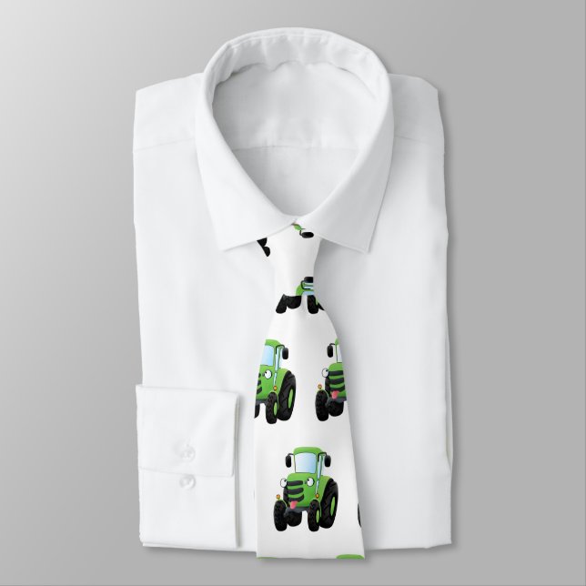 Cravate Illustration du joli joyeux tracteur agricole vert (Attaché)