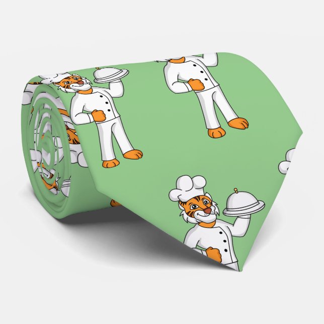 Cravate Illustration d'un chef tigre drôle et mignon (Roulé)