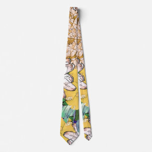 Cravate Illustration florale à la mode jaune et verte