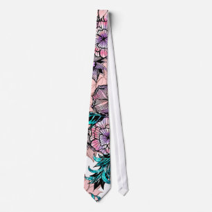 Cravate Illustration florale d'aquarelle Girly et d'or