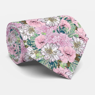 Cravate Illustration florale rose et blanche de mignonne f