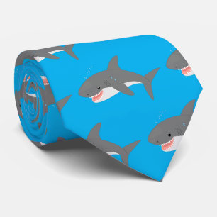 Cravate Illustration joyeuse du grand requin blanc