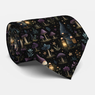 Cravate Imaginaire foncé Gnome et Motif de champignons