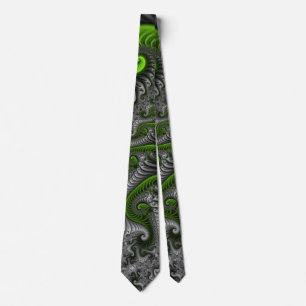 Cravate Imaginaire Monde Vert Et Gris Art Fractal Abstrait