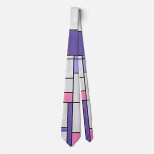 Cravate Impression blanche violette rose de Mondrian