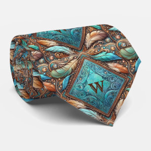 Cravate Impression et plumes en cuir occidental sur mesure