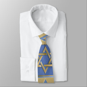 Cravate Impression Étoile de David Bleu Or Judaica
