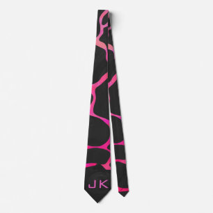 Cravate Impression noire et rose chaud de la Girafe